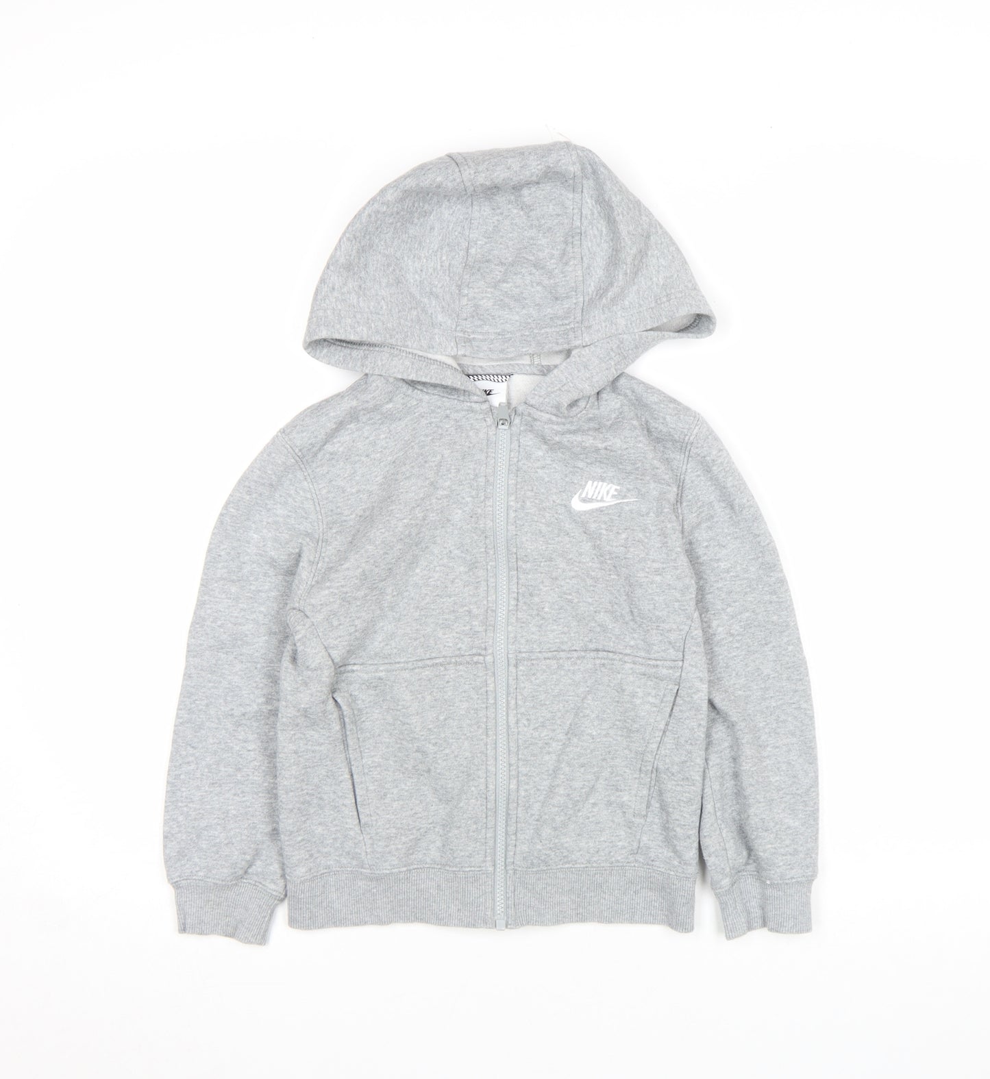Nike Boys Grey Full Zip Hoodie Fleece 7-8 Years Regular Fit