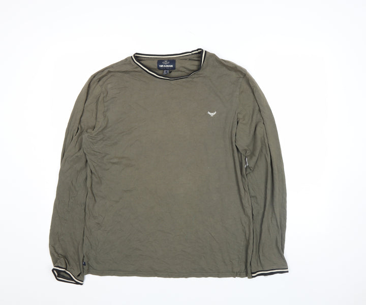 Threadbare Men's Green Long Sleeve Cotton Crew Neck Top L