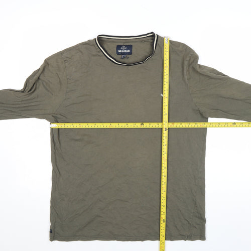 Threadbare Men's Green Long Sleeve Cotton Crew Neck Top L