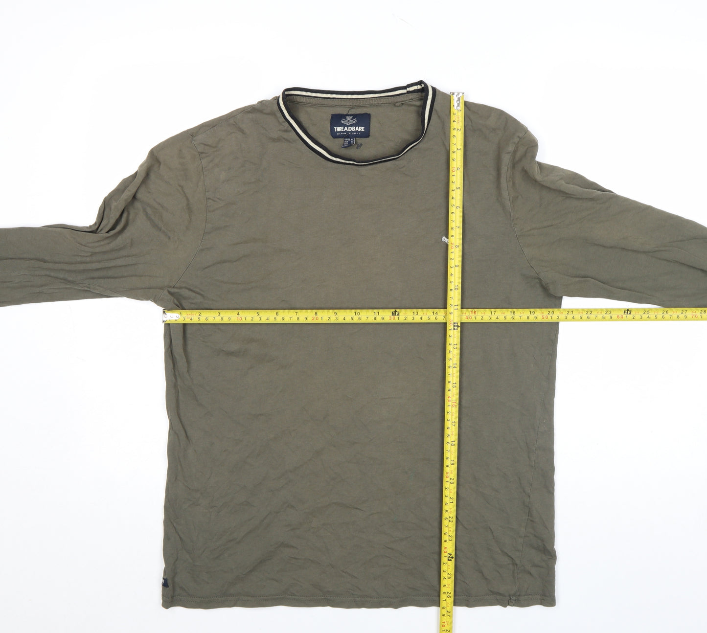 Threadbare Men's Green Long Sleeve Cotton Crew Neck Top L