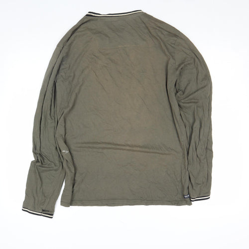 Threadbare Men's Green Long Sleeve Cotton Crew Neck Top L