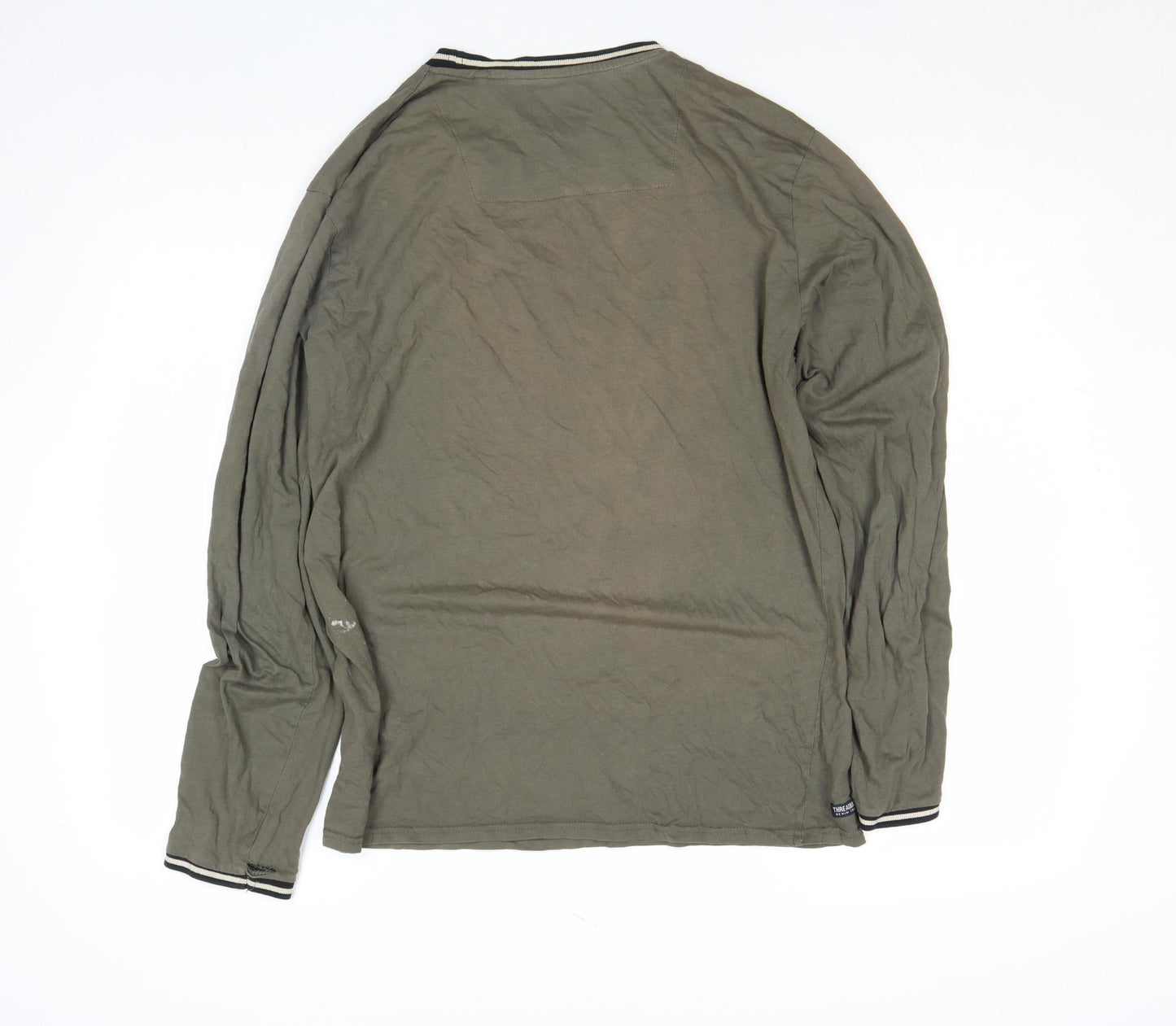 Threadbare Men's Green Long Sleeve Cotton Crew Neck Top L