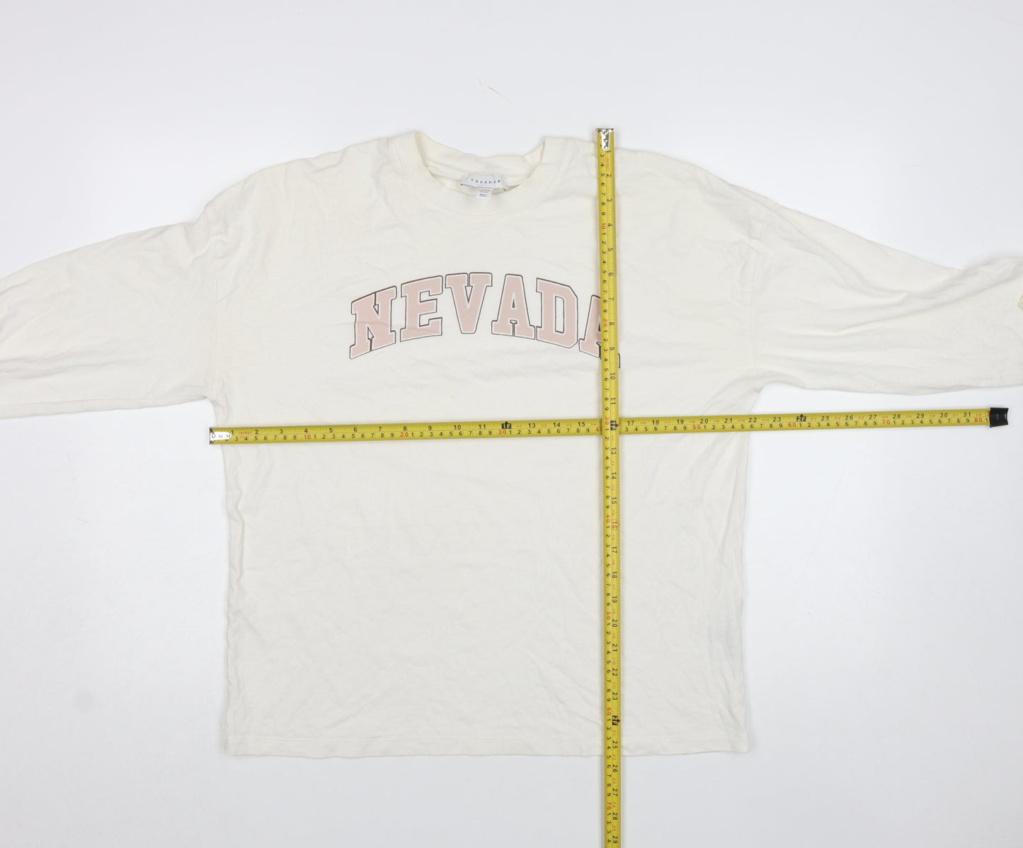 Topshop Ivory Nevada Long Sleeve Cotton Unisex T-Shirt Size S