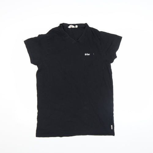 Lee Cooper Men’s Black V-Neck Short Sleeve Cotton T-Shirt Size S