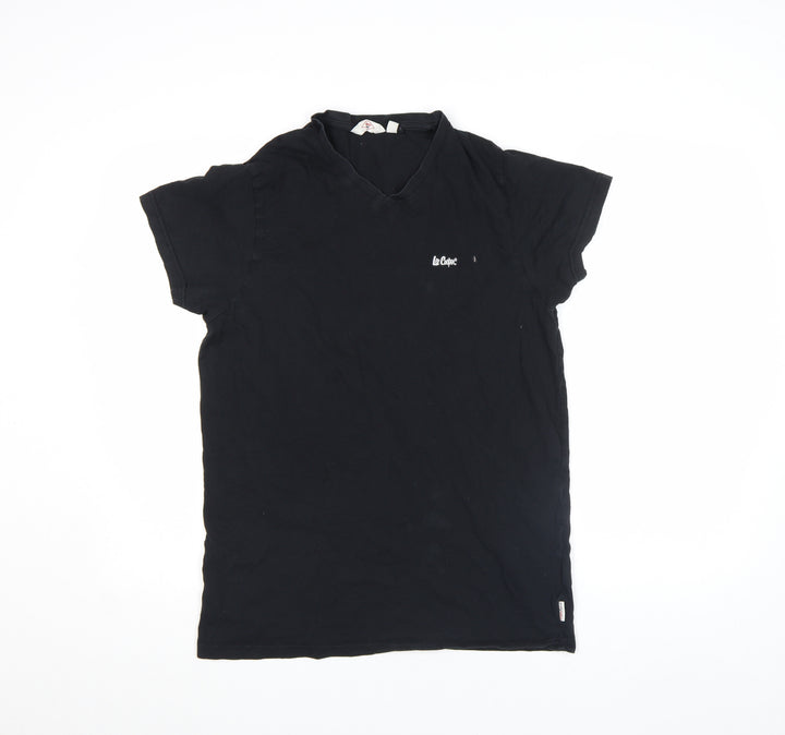 Lee Cooper Men’s Black V-Neck Short Sleeve Cotton T-Shirt Size S