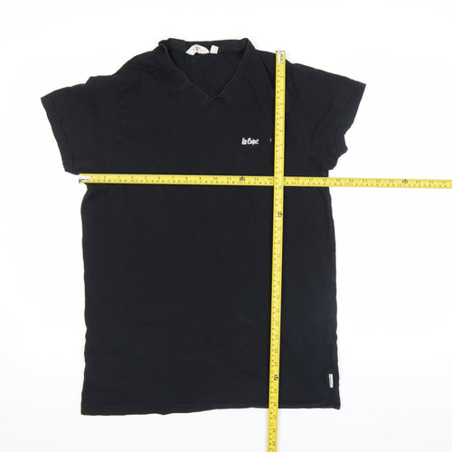 Lee Cooper Men’s Black V-Neck Short Sleeve Cotton T-Shirt Size S