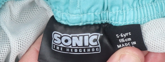 Sonic The Hedgehog Boys Blue Swim Shorts 5-6 Years Elastic Drawstring Waist