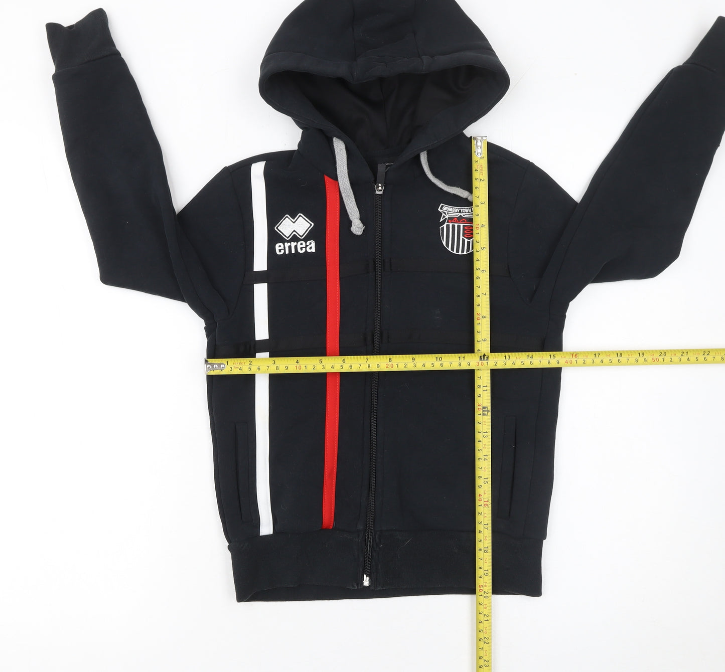 Errea Boys Black XS Full Zip Hoodie with Logo and Colourblock Design