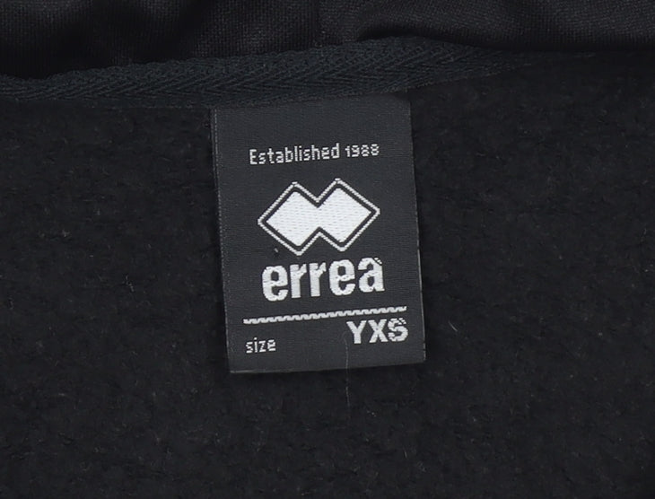 Errea Boys Black XS Full Zip Hoodie with Logo and Colourblock Design