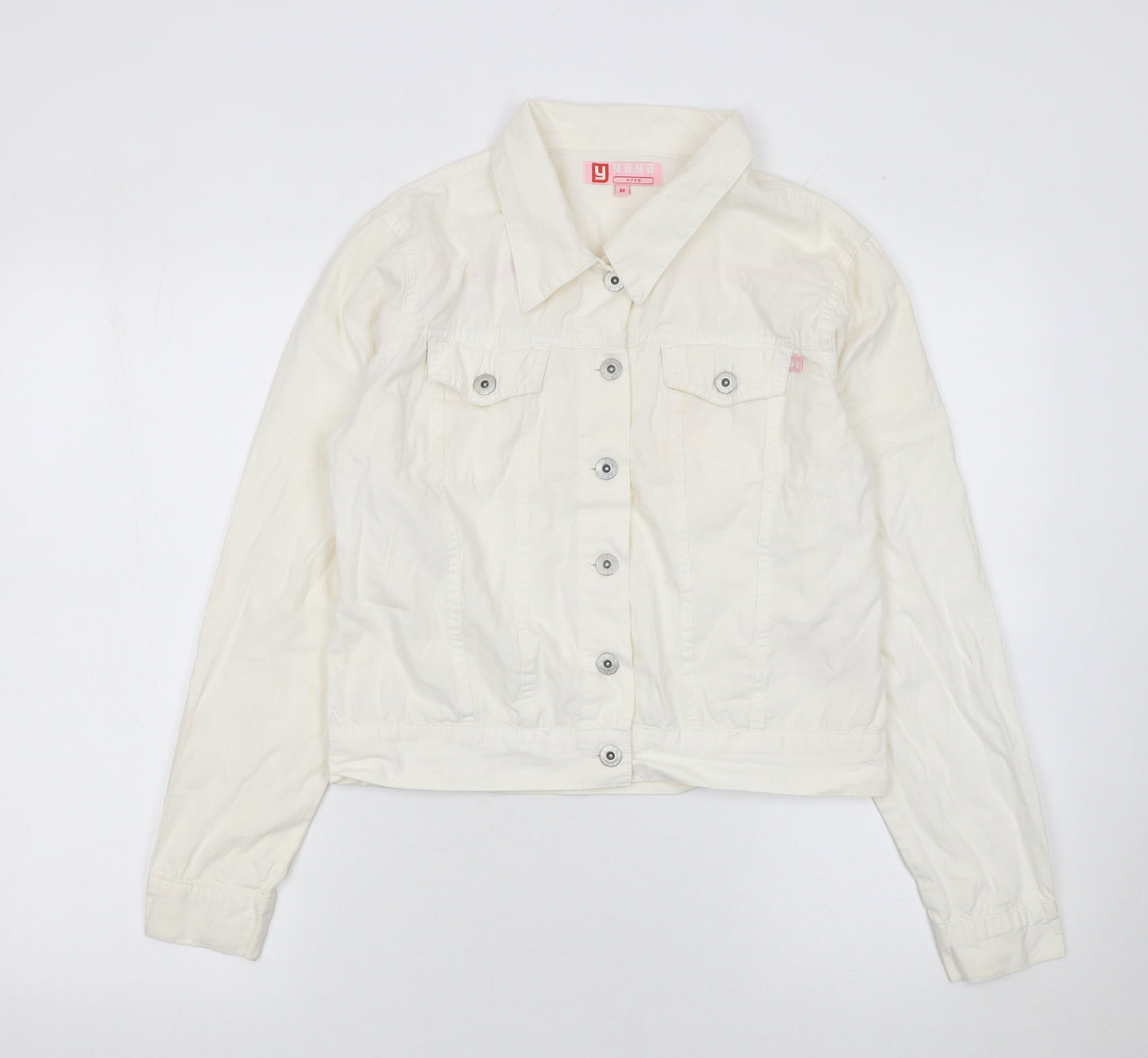 Yaya Women’s Ivory Cotton Twill Button Jacket Size M Classic Casual