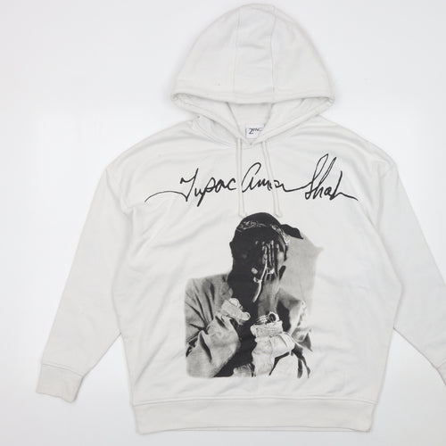 Primark Women’s White Tupac Graphic Hoodie XS Pullover Sweatshirt