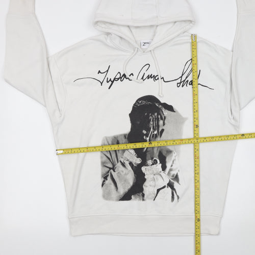 Primark Women’s White Tupac Graphic Hoodie XS Pullover Sweatshirt
