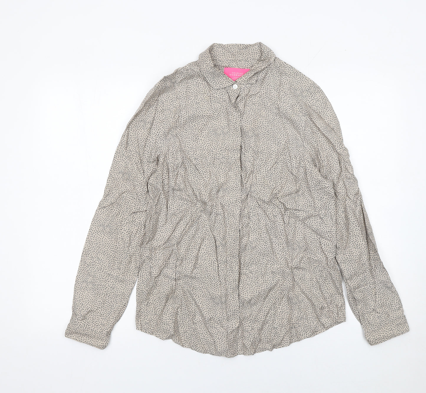 Charles Tyrwhitt Women's Beige Patterned Silk Blend Blouse UK 12