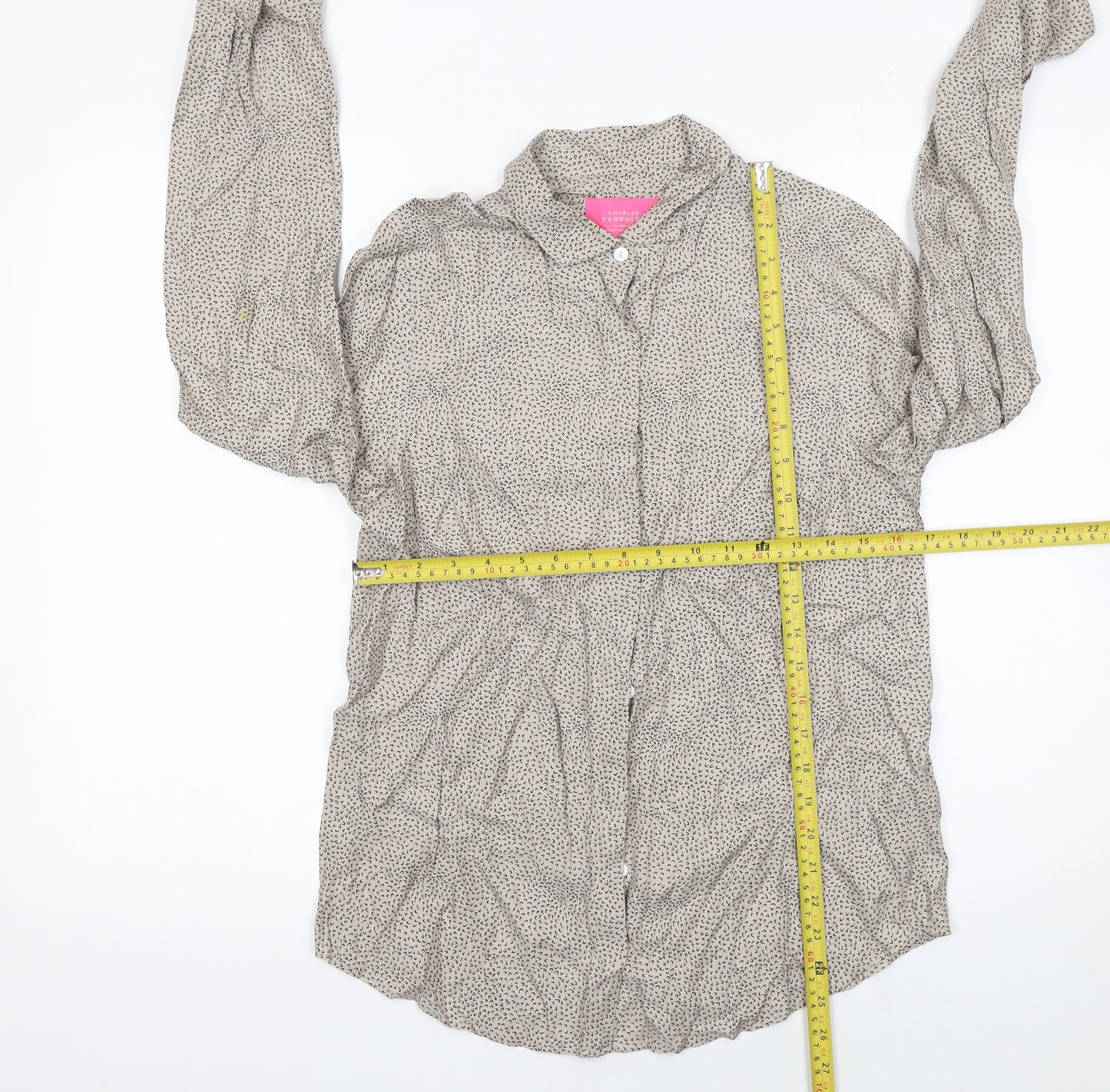 Charles Tyrwhitt Women's Beige Patterned Silk Blend Blouse UK 12