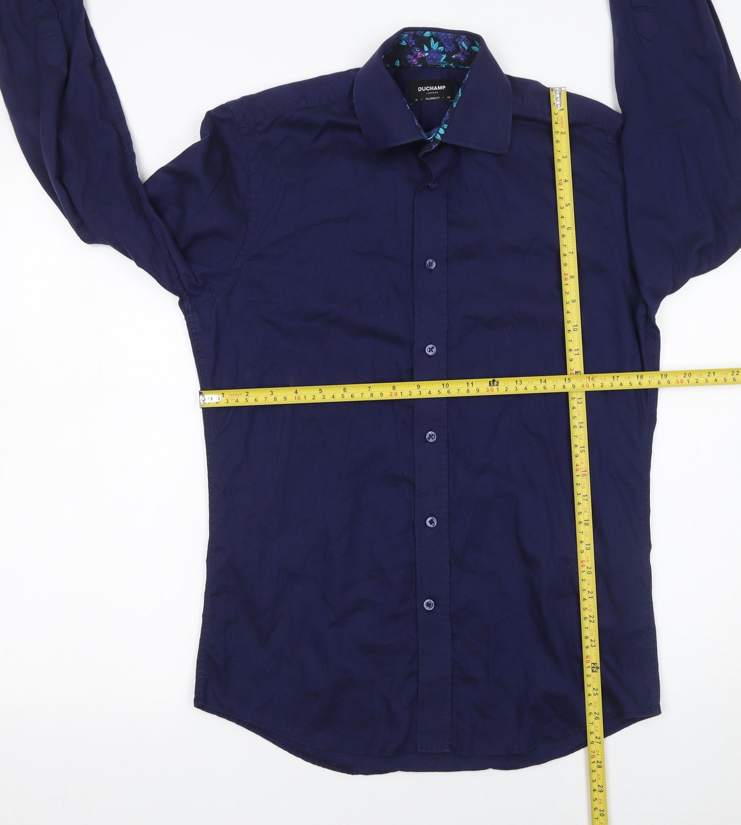 Duchamp London Men's Blue Tailored Fit Cotton Dress Shirt 15/38