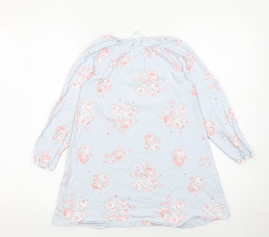 The Little White Company Girls Blue Floral Cotton Shift Dress 7-8 Years