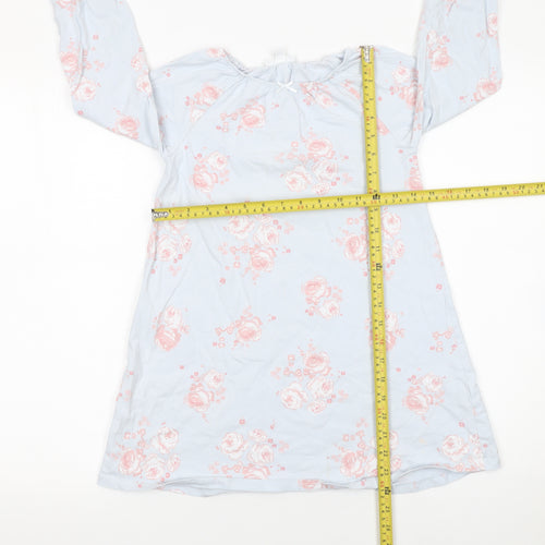 The Little White Company Girls Blue Floral Cotton Shift Dress 7-8 Years