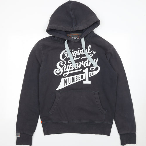 Superdry Men's Black Pullover Hoodie Size M Graphic Logo Fleece