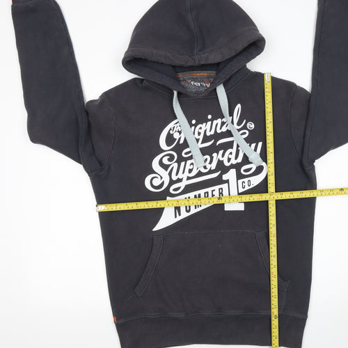 Superdry Men's Black Pullover Hoodie Size M Graphic Logo Fleece