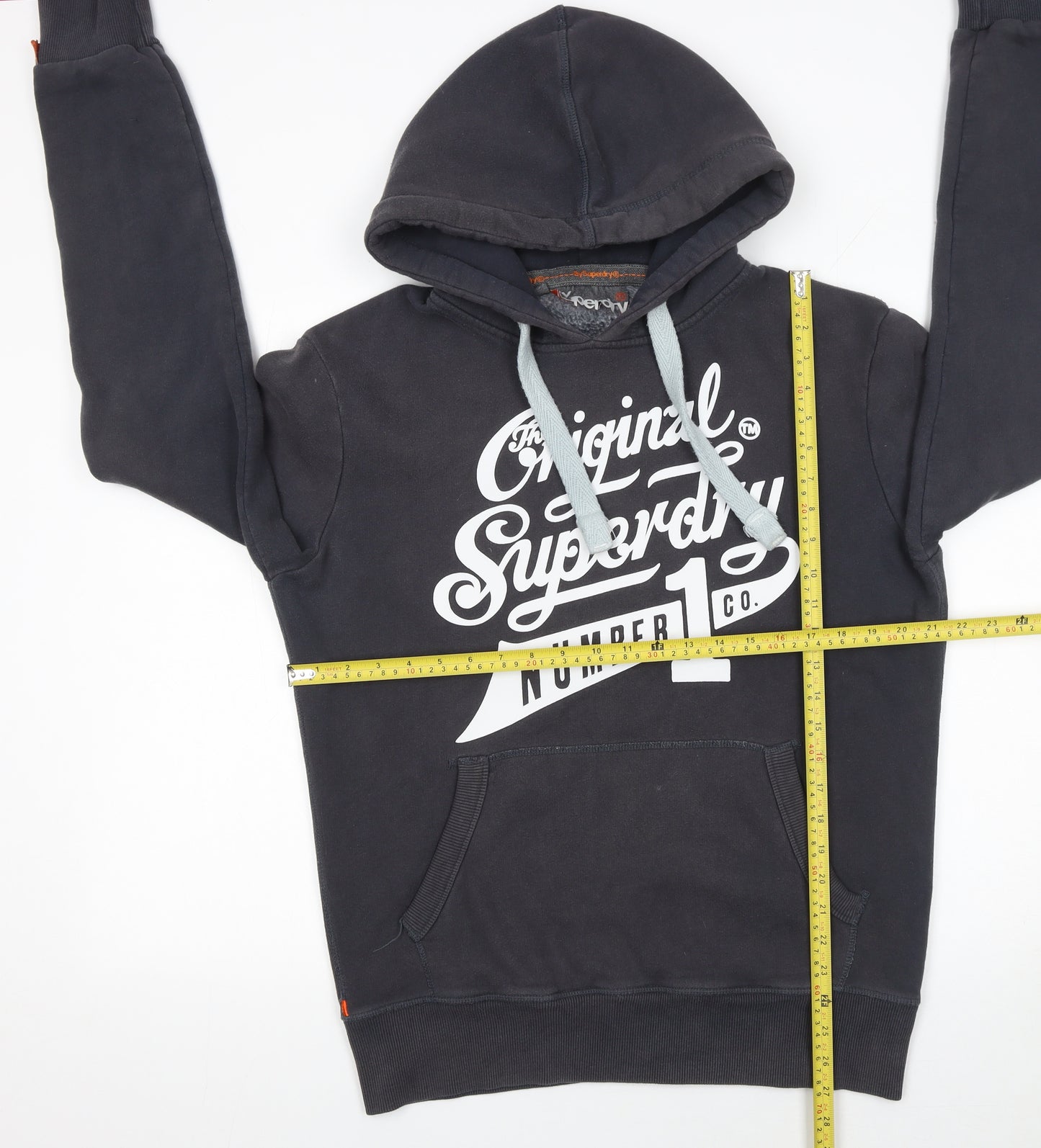 Superdry Men's Black Pullover Hoodie Size M Graphic Logo Fleece