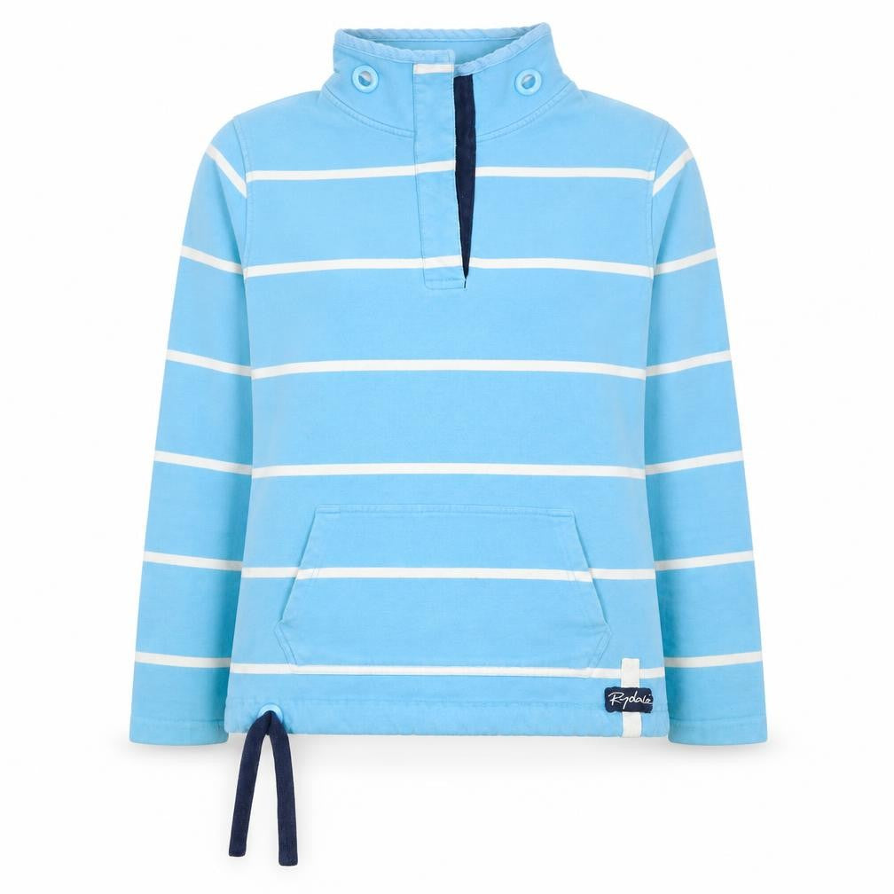 Front view of Rydale Women Blue Striped Pullover Sweatshirt Small Cotton Blend