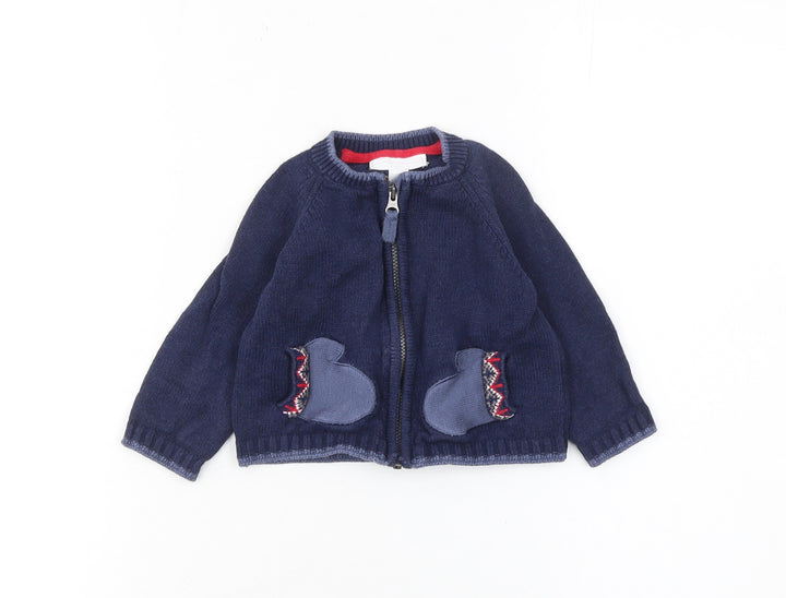 The Little White Company Blue Cotton Full Zip Animal Baby Cardigan 3-6 Months