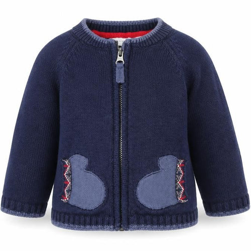 The Little White Company Blue Cotton Full Zip Animal Baby Cardigan 3-6 Months