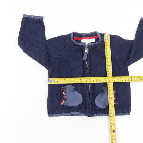 The Little White Company Blue Cotton Full Zip Animal Baby Cardigan 3-6 Months