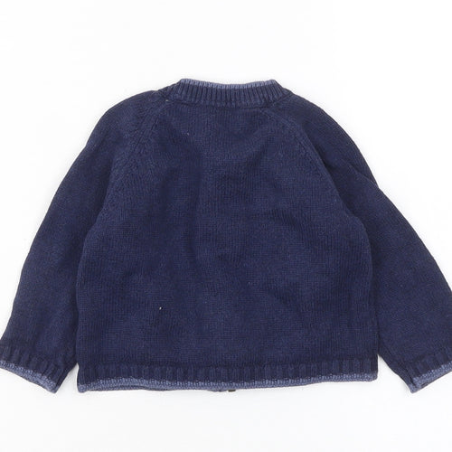 The Little White Company Blue Cotton Full Zip Animal Baby Cardigan 3-6 Months