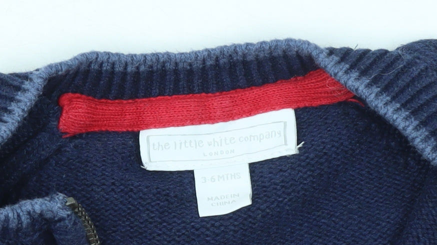 The Little White Company Blue Cotton Full Zip Animal Baby Cardigan 3-6 Months
