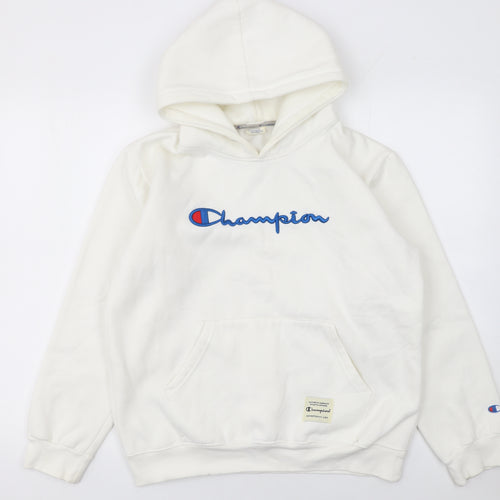 Champion Men's White Small Pullover Hoodie Embroidered Logo Cotton