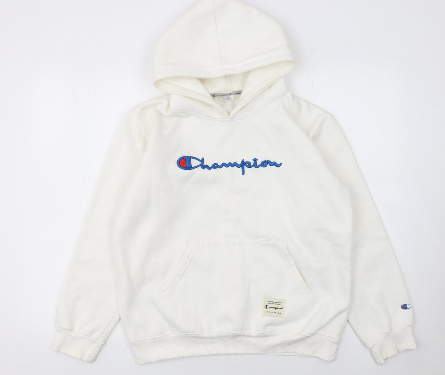 Champion Men's White Small Pullover Hoodie Embroidered Logo Cotton