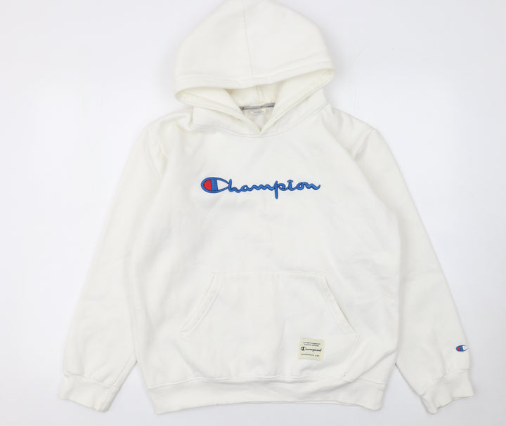 Champion Men's White Small Pullover Hoodie Embroidered Logo Cotton