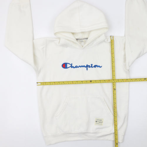 Champion Men's White Small Pullover Hoodie Embroidered Logo Cotton