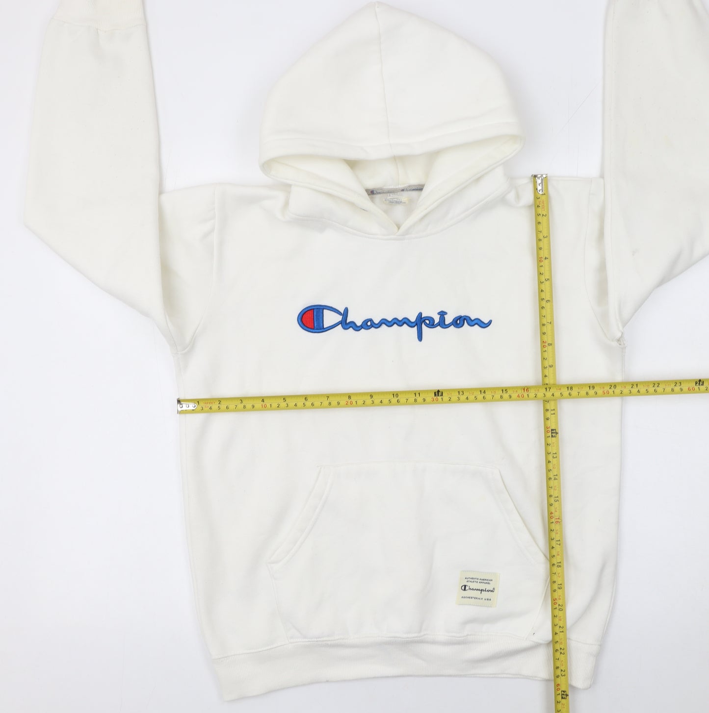 Champion Men's White Small Pullover Hoodie Embroidered Logo Cotton