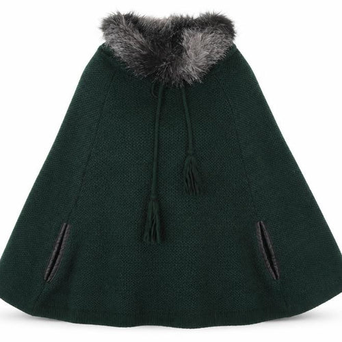 Next Women’s Green Chunky-Knit Faux Fur Trim Cape Medium