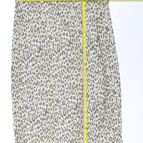 River Island Women Beige Leopard Print Long Sleeve Shift Midi Dress Size 18