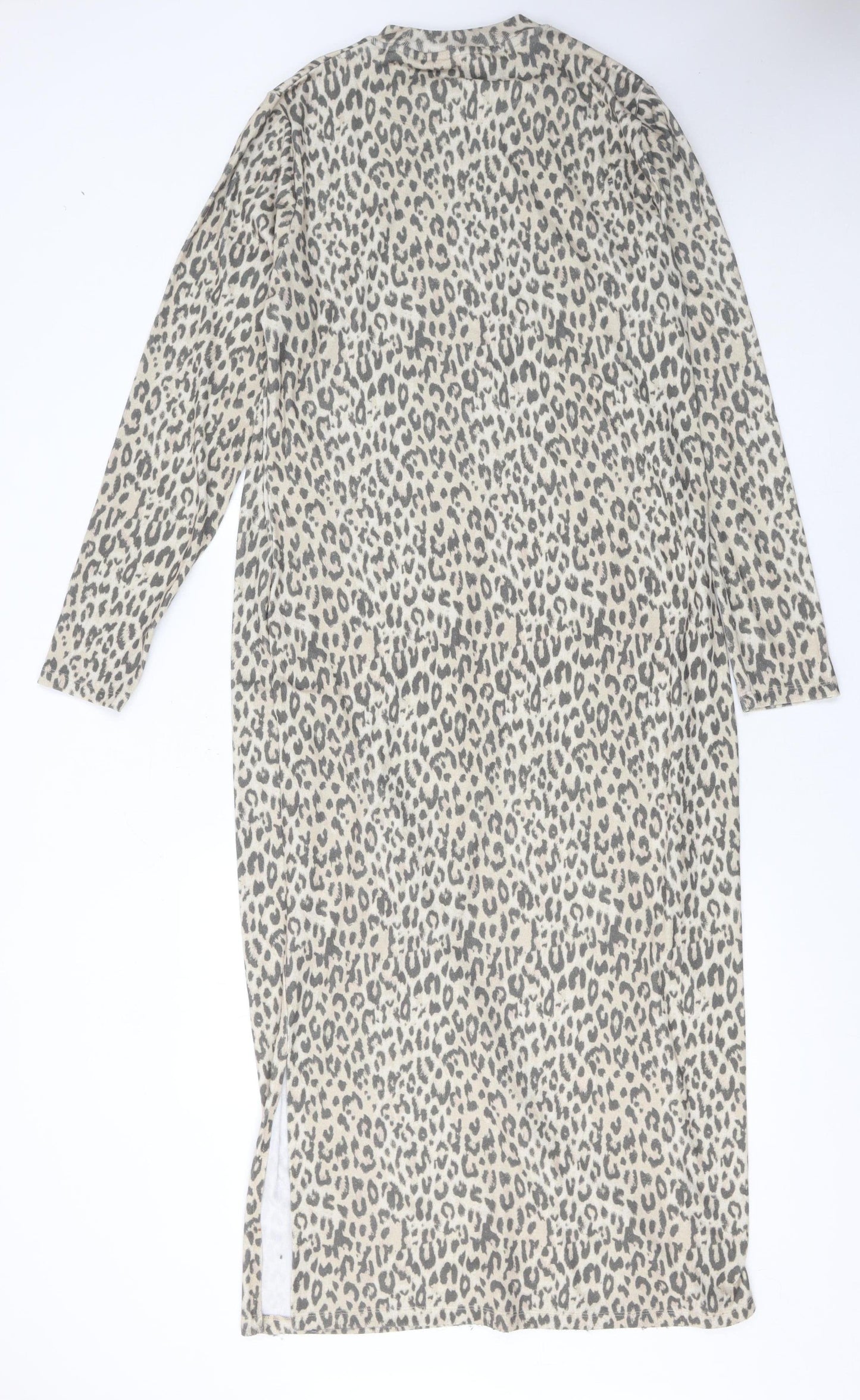River Island Women Beige Leopard Print Long Sleeve Shift Midi Dress Size 18