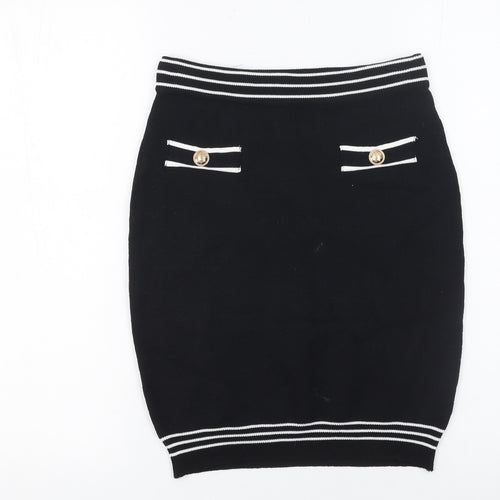 By Clara Paris Women’s Black Knit Pencil Skirt M Stripe Button Detail