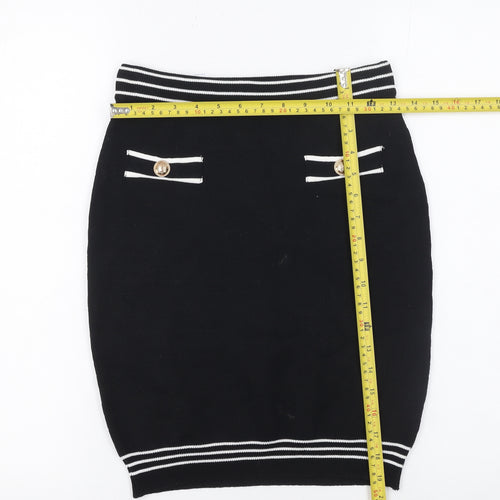 By Clara Paris Women’s Black Knit Pencil Skirt M Stripe Button Detail