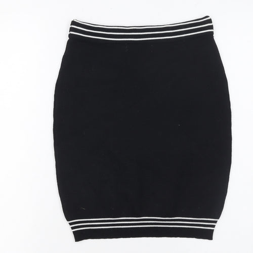 By Clara Paris Women’s Black Knit Pencil Skirt M Stripe Button Detail