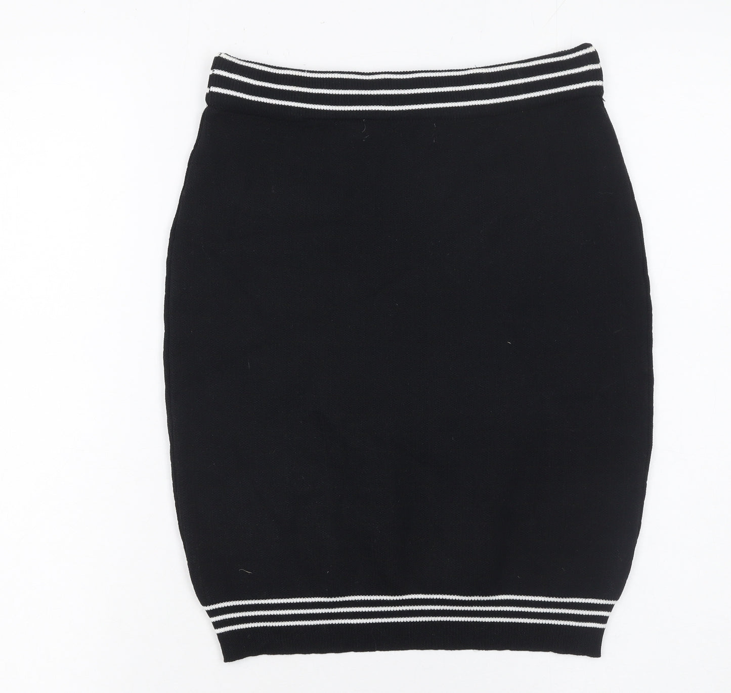 By Clara Paris Women’s Black Knit Pencil Skirt M Stripe Button Detail