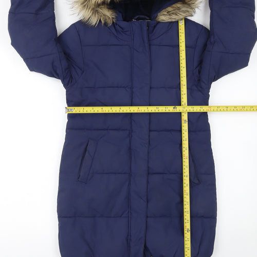 John Lewis Girls Blue Hooded Mid-Length Puffer Coat Age 10 Winter Lined