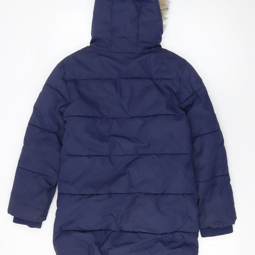 John Lewis Girls Blue Hooded Mid-Length Puffer Coat Age 10 Winter Lined