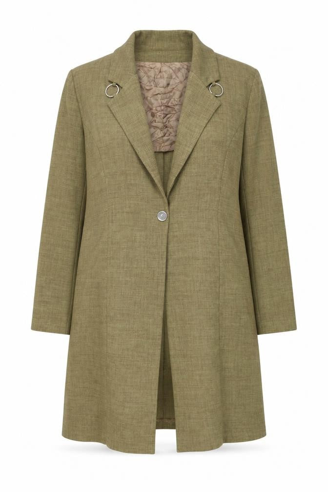 Front view of Mish Mash women’s beige long blazer coat gb 18/20 single breasted wool blend