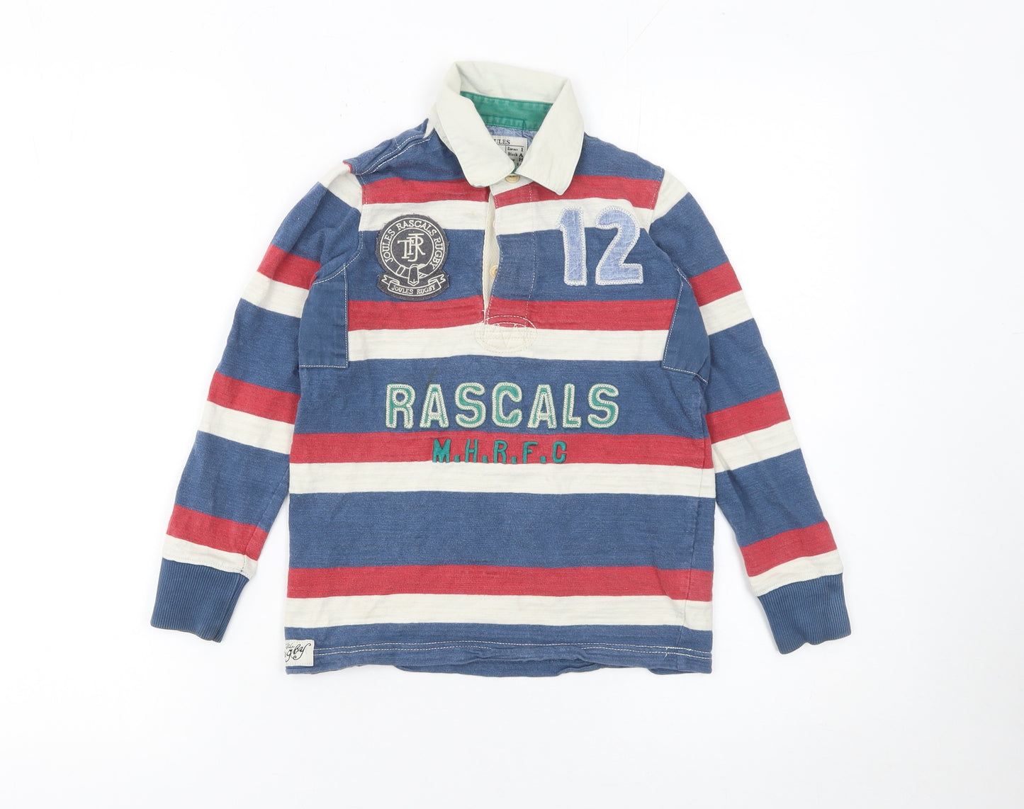 Joules Boys Multicoloured Striped Rugby Polo Shirt 7 Years Long Sleeve