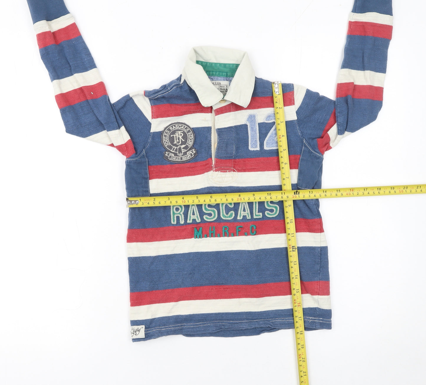 Joules Boys Multicoloured Striped Rugby Polo Shirt 7 Years Long Sleeve