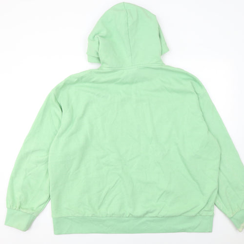 H&M Women Green Pullover Hoodie L Athletic Print Cotton Blend