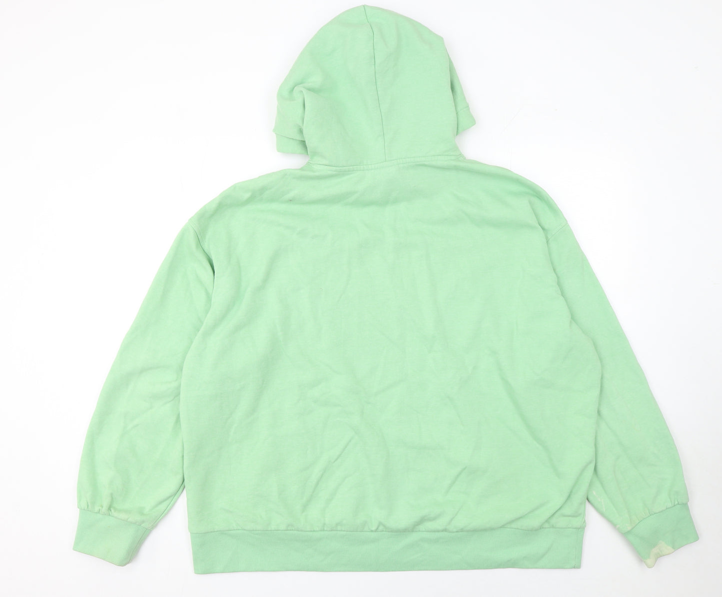 H&M Women Green Pullover Hoodie L Athletic Print Cotton Blend