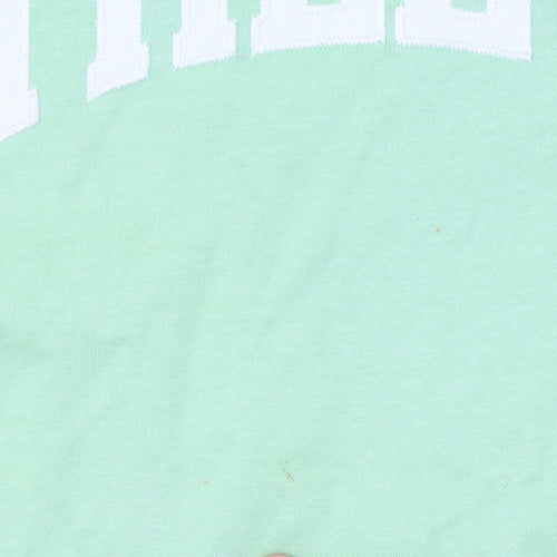 H&M Women Green Pullover Hoodie L Athletic Print Cotton Blend
